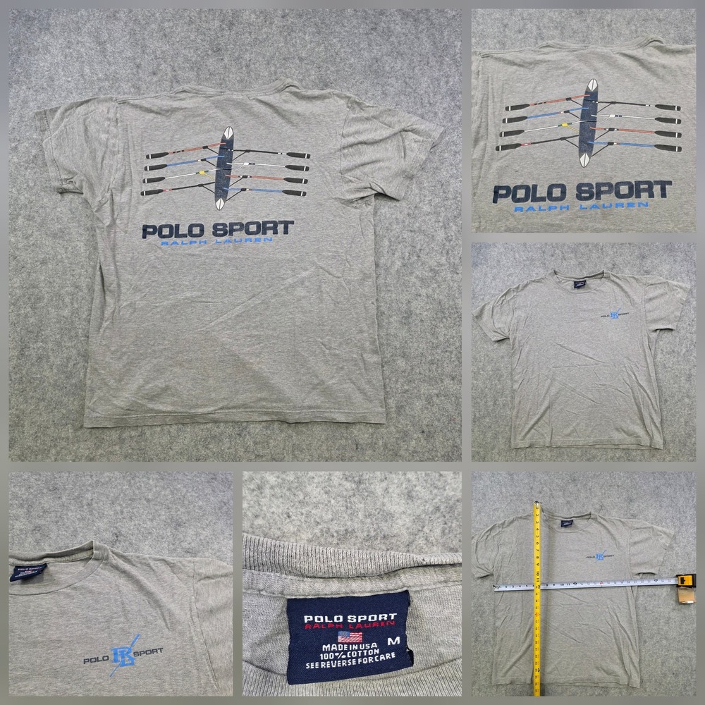 VTG Polo Sport Ralph Lauren T Shirt Mens Medium Gray Rowing Graphic Tee USA